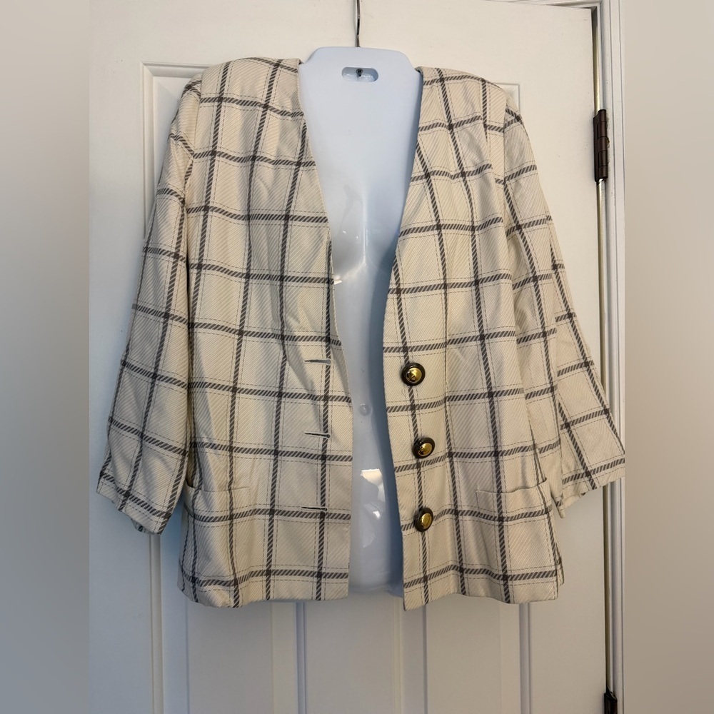 Vintage 90s Kasper for A.S.L. Plaid Blazer Jacket Buttons Shoulder Pads Size 10